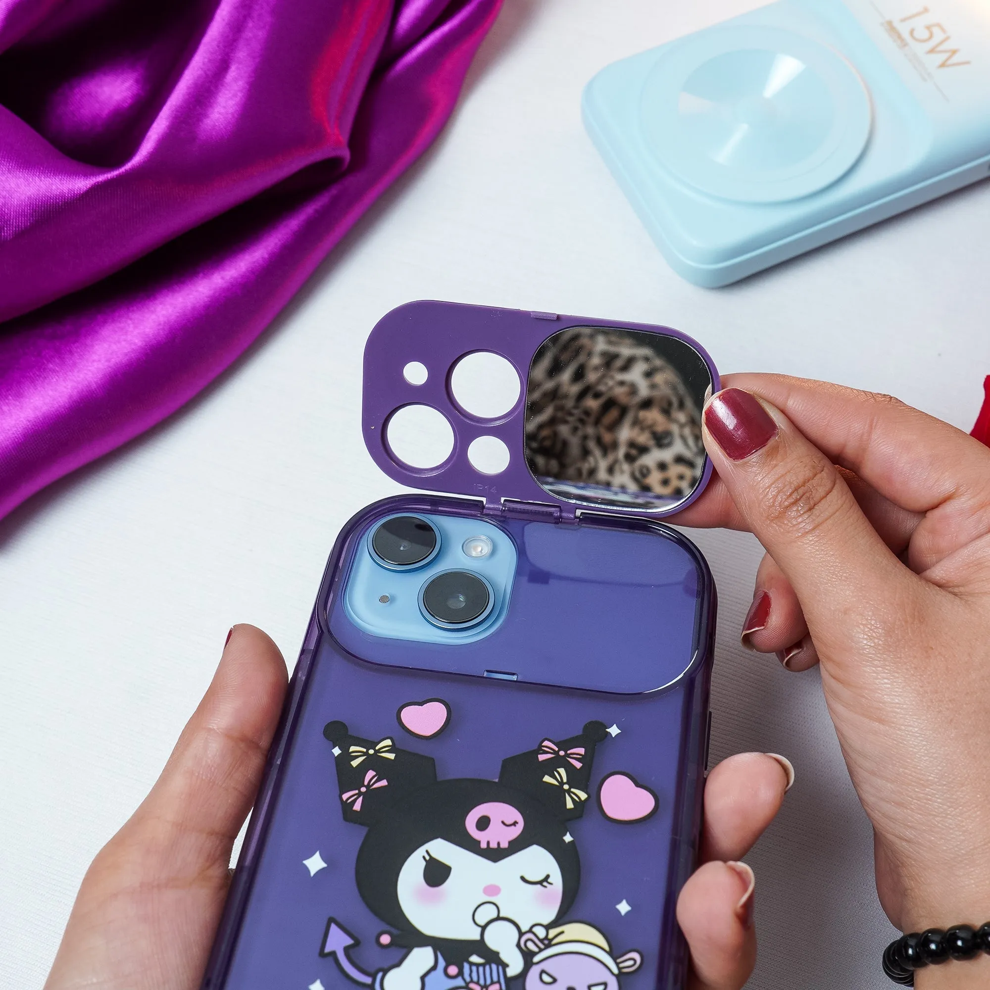 Cartoon Kuromi Flip Mirror Case
