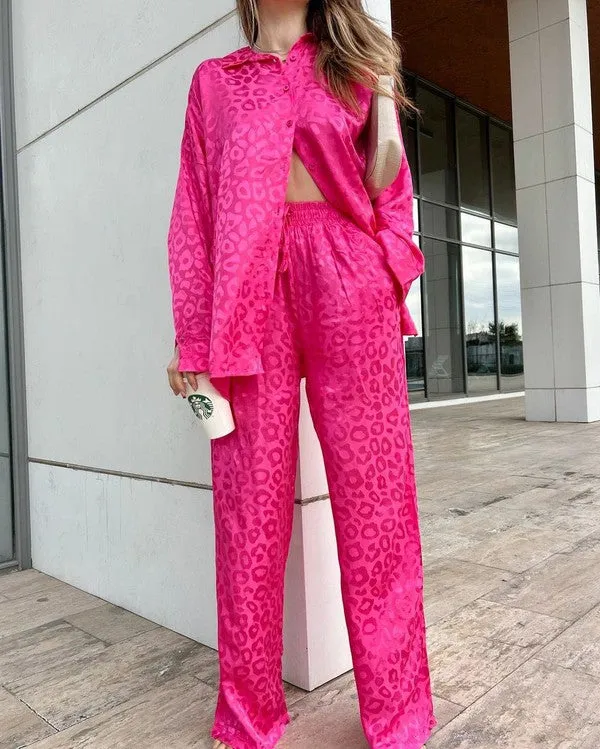Leopard print 2 piece pants set