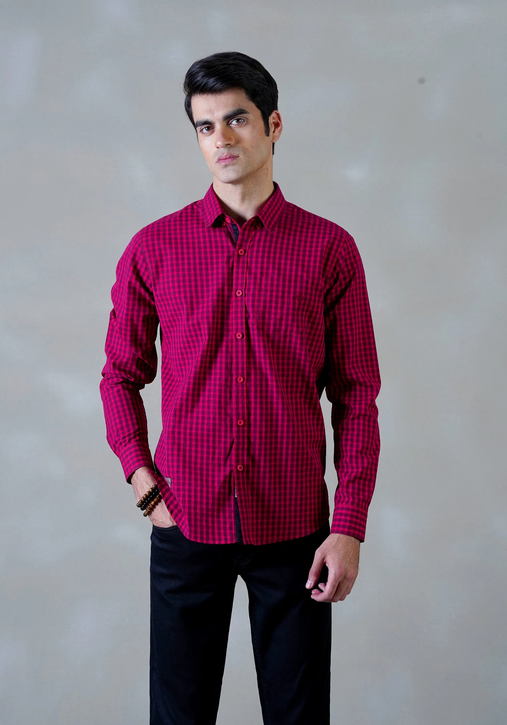 Red Checkered Casual  Shirt
